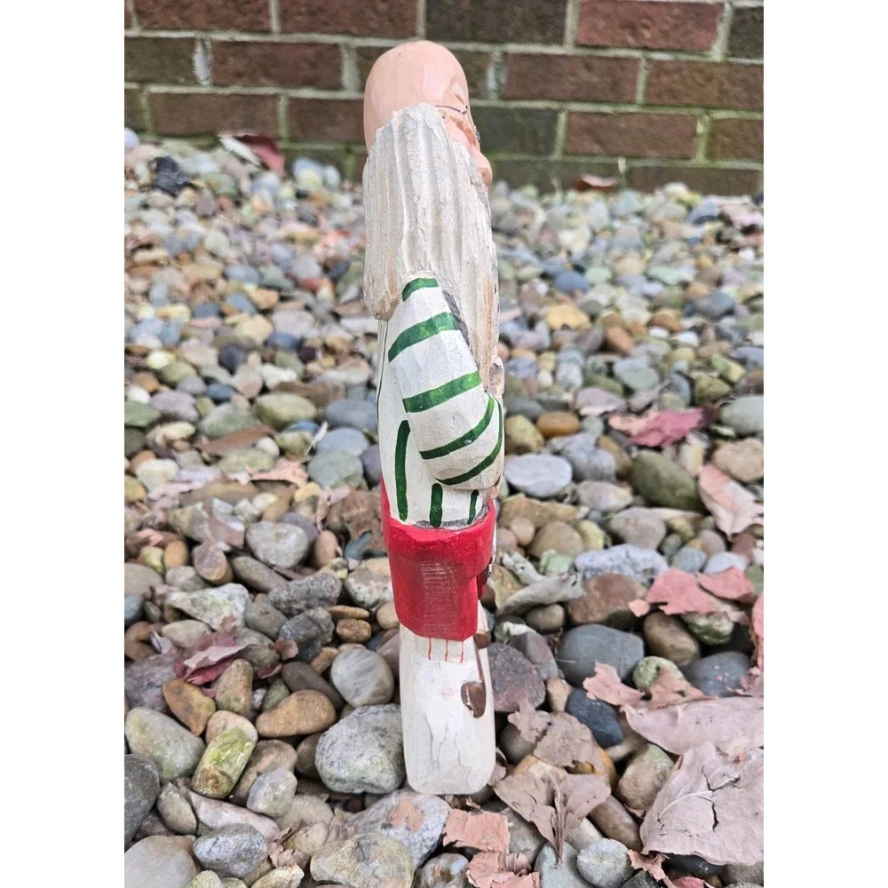 Vintage Whimsical Wood Santa Claus Figurine‎ Holding Cat Made in Philippines